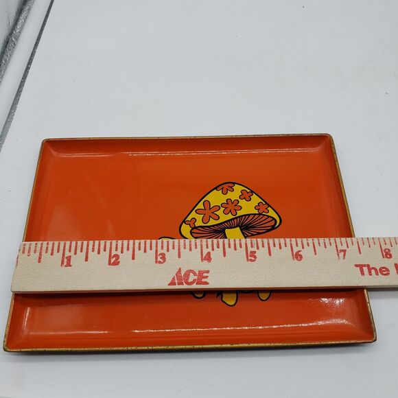 RARE Vintage 1970's Takahashi of Japan Orange Mushroom Drink Rolling Tray 5x7 - Picture 5 of 7
